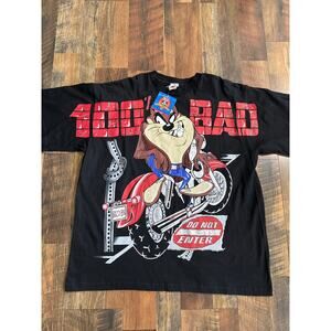 NWT VTG Looney Tunes Taz 100% Bad AOP T Shirt Made in USA 90s Sz XL Deadstock